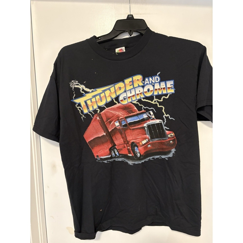 VTG Trucker T-Shirt Fruit of the Loom Mens XL Thunder and Chrome